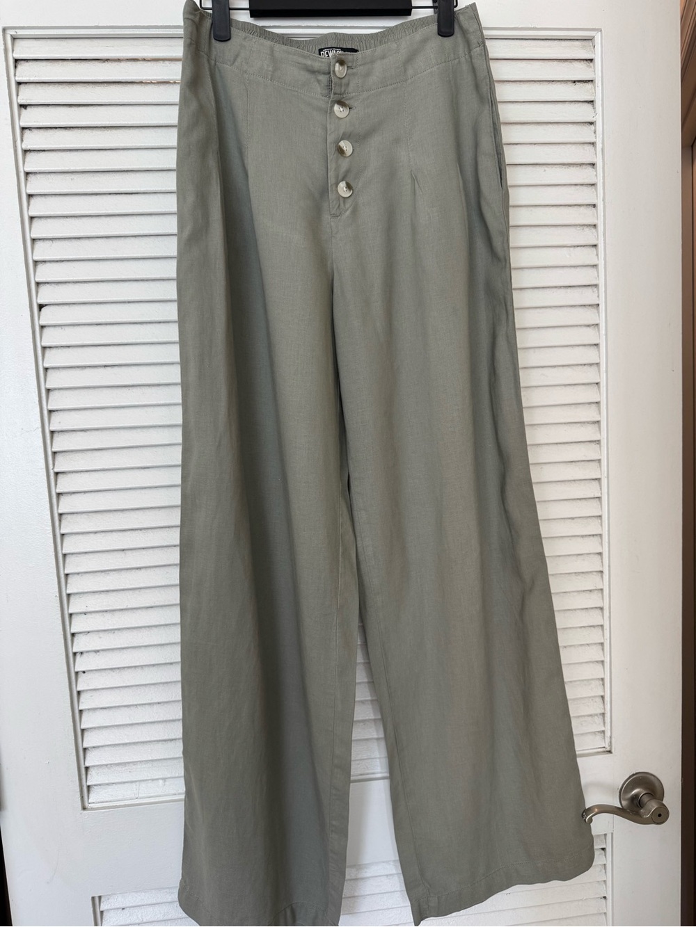 Rewash Sage Green Wide-Leg Button Fly Trousers